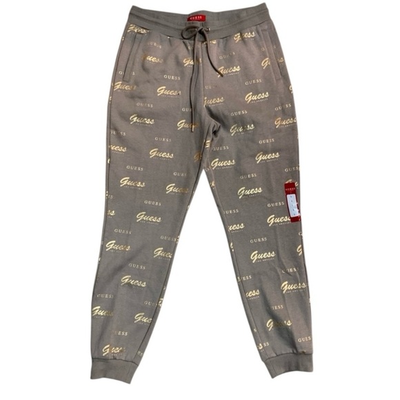 Guess Pants - Guess Light Gray Sweatpants with Elastic Cuffs and Drawstring